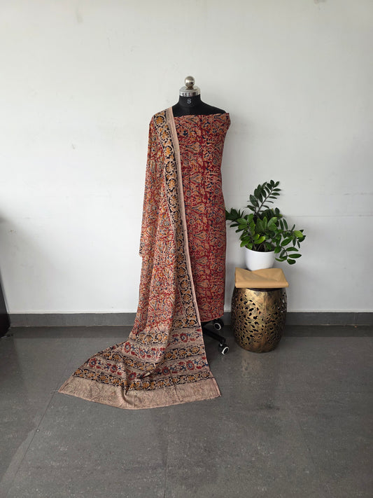 Pure handblock & Authentic pure kalamkari cotton set - AH1