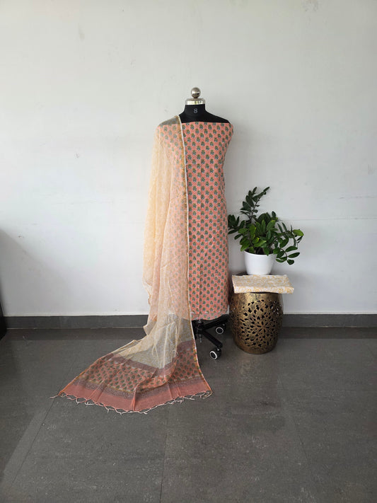 Handblock cotton set with kota shawl - HC4
