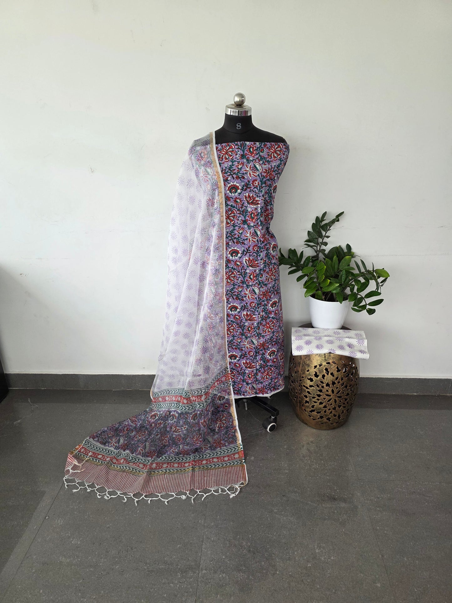 Handblock cotton set with kota shawl - HC8