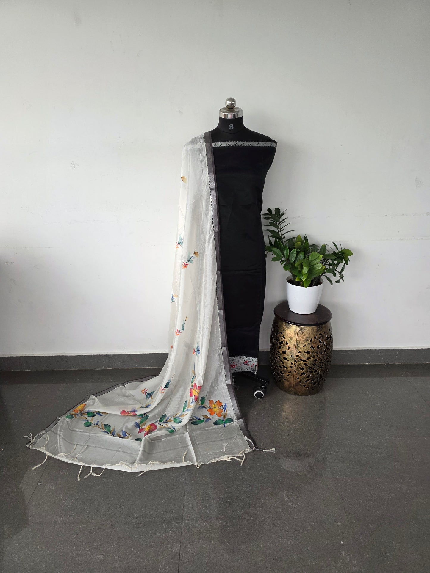 Premium mangalagiri silk top with brush paint silk shawl - MB1
