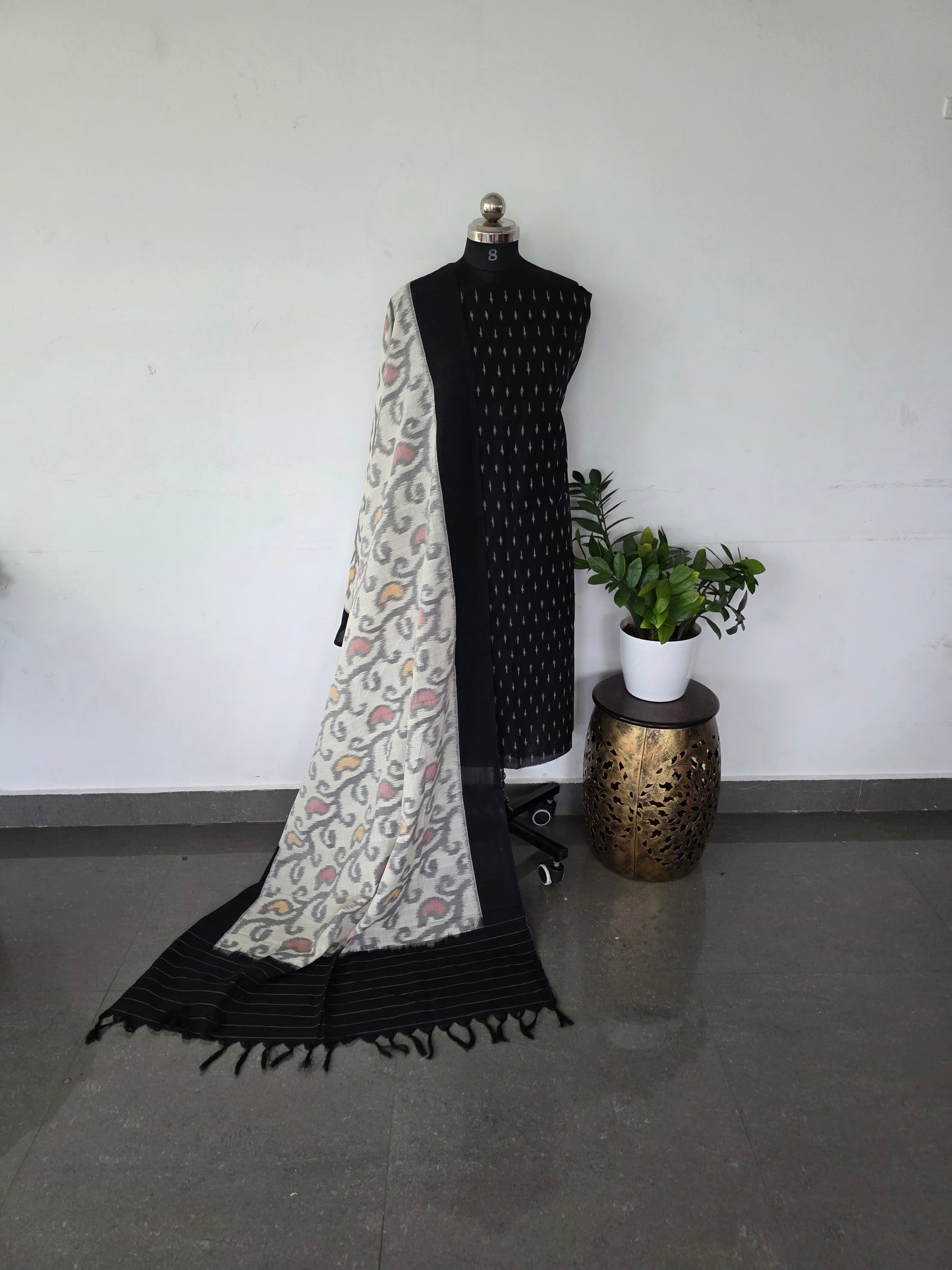 Mercerised ikkat cotton top with double ikkat cotton shawl - MI14