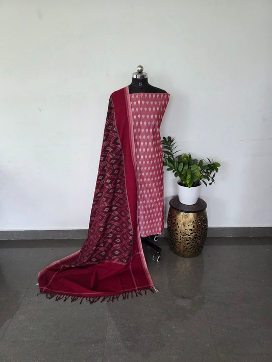 mercerised ikkat cotton top with double ikkat cotton shawl - MI12