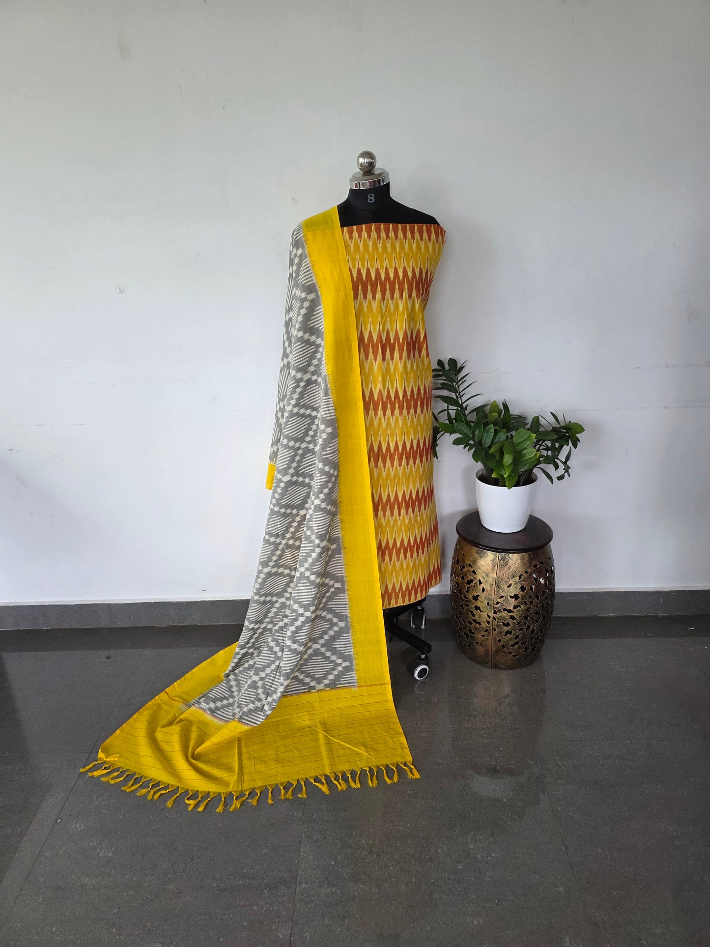 Mercerised ikkat cotton top with double ikkat cotton shawl - MI3
