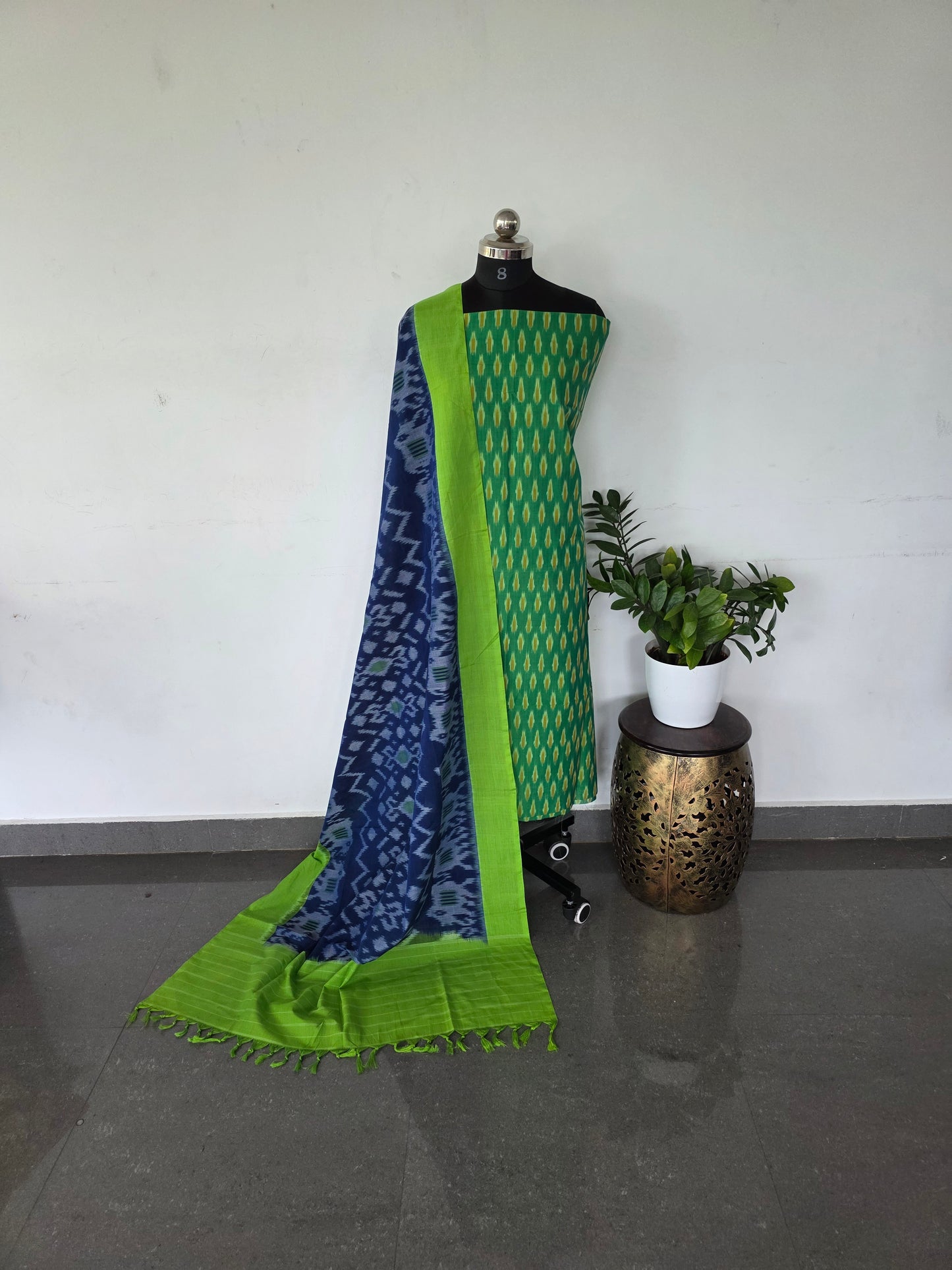 Mercerised ikkat cotton top with double ikkat cotton shawl - MI1
