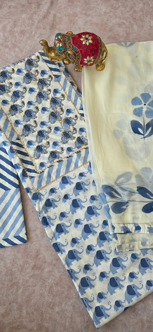 Pure cotton set with cute elephant - Blue