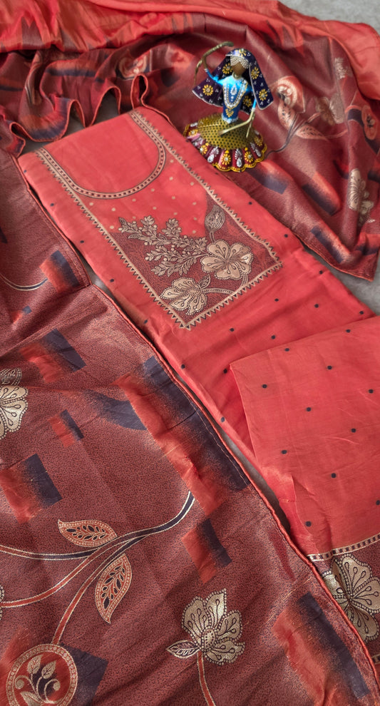 Premium fancy soft silk set - Peach
