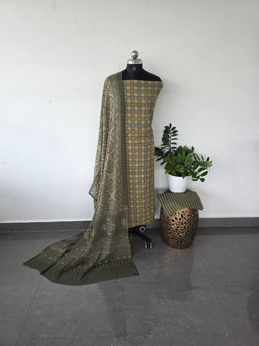 Soft kantha ajrakh cotton set - Green