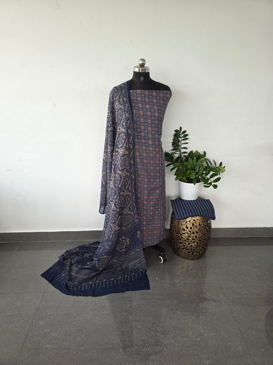Soft kantha ajrakh cotton set - Blue