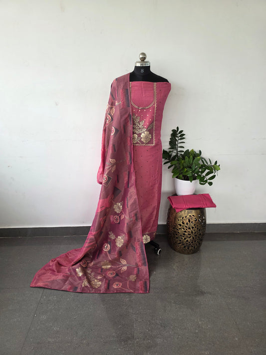 Premium fancy soft silk set - Pink