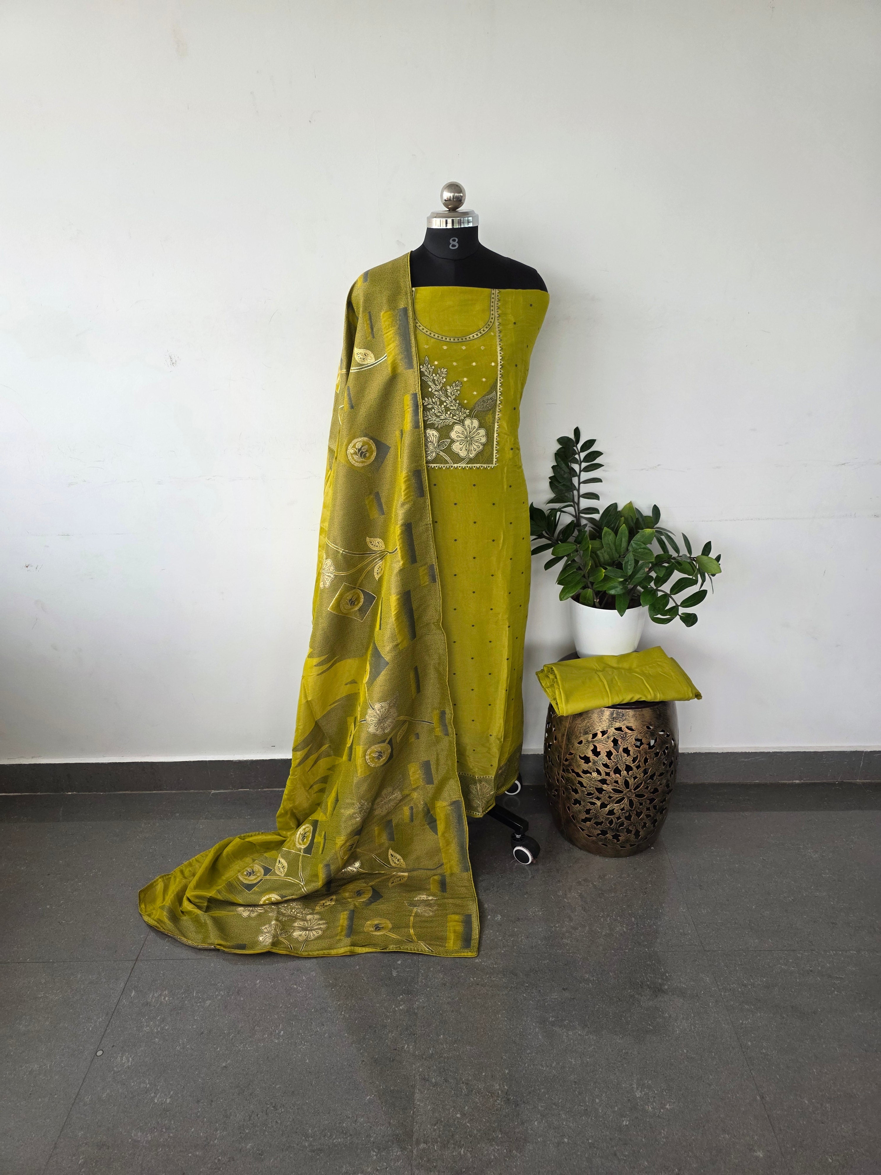 Premium fancy soft silk set - Green