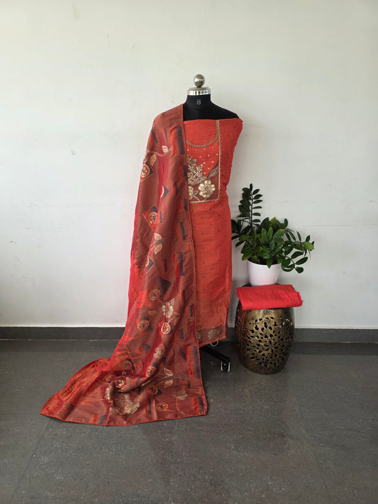 Premium fancy soft silk set - Peach
