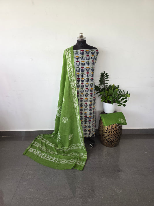 Premium kantha batik cotton set - green KB7