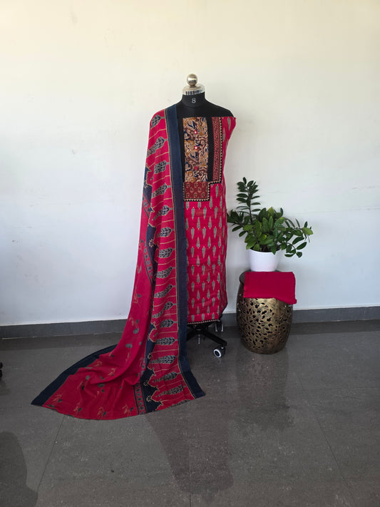 Premium kalamkari satin cotton set - pink4