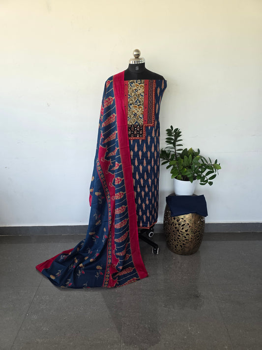 Premium kalamkari satin cotton set - blue2