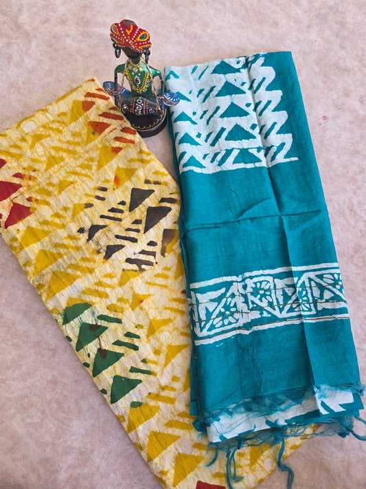 Premium maheswari batik cotton set - teal green2