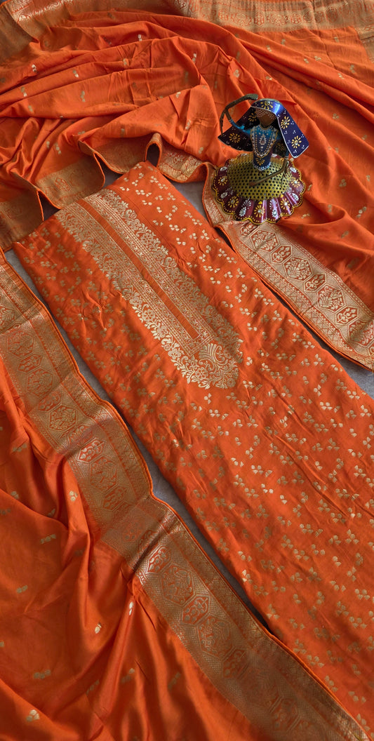 Premium soft banarasi silk set - orange