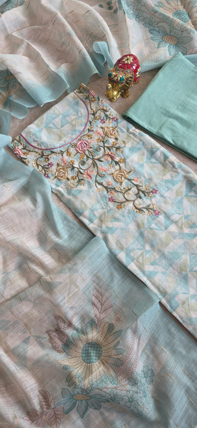 Premium linen cotton set - geometric embroidery CLA30