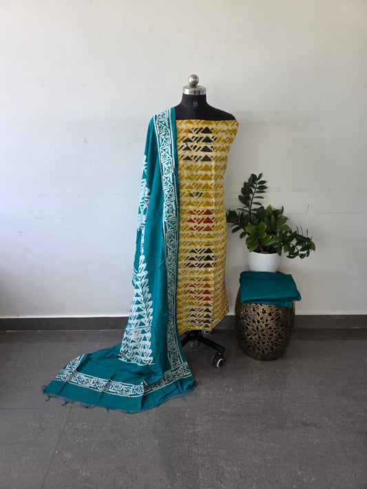 Premium maheswari batik cotton set - teal green2