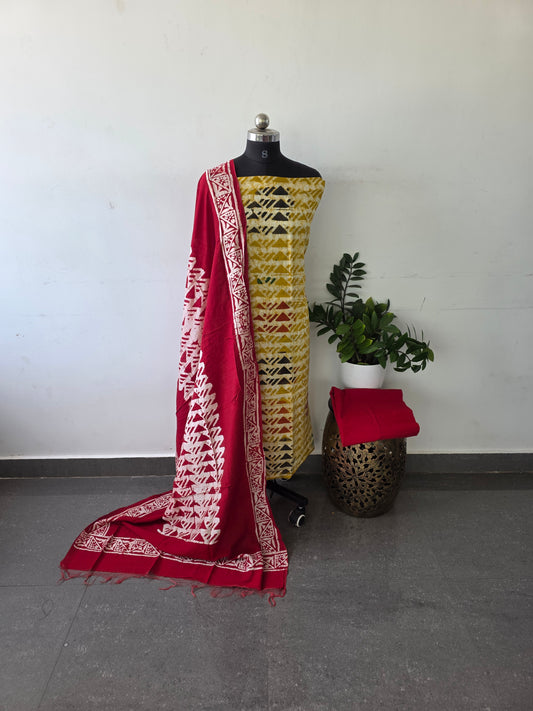 Premium maheswari batik cotton set - red1