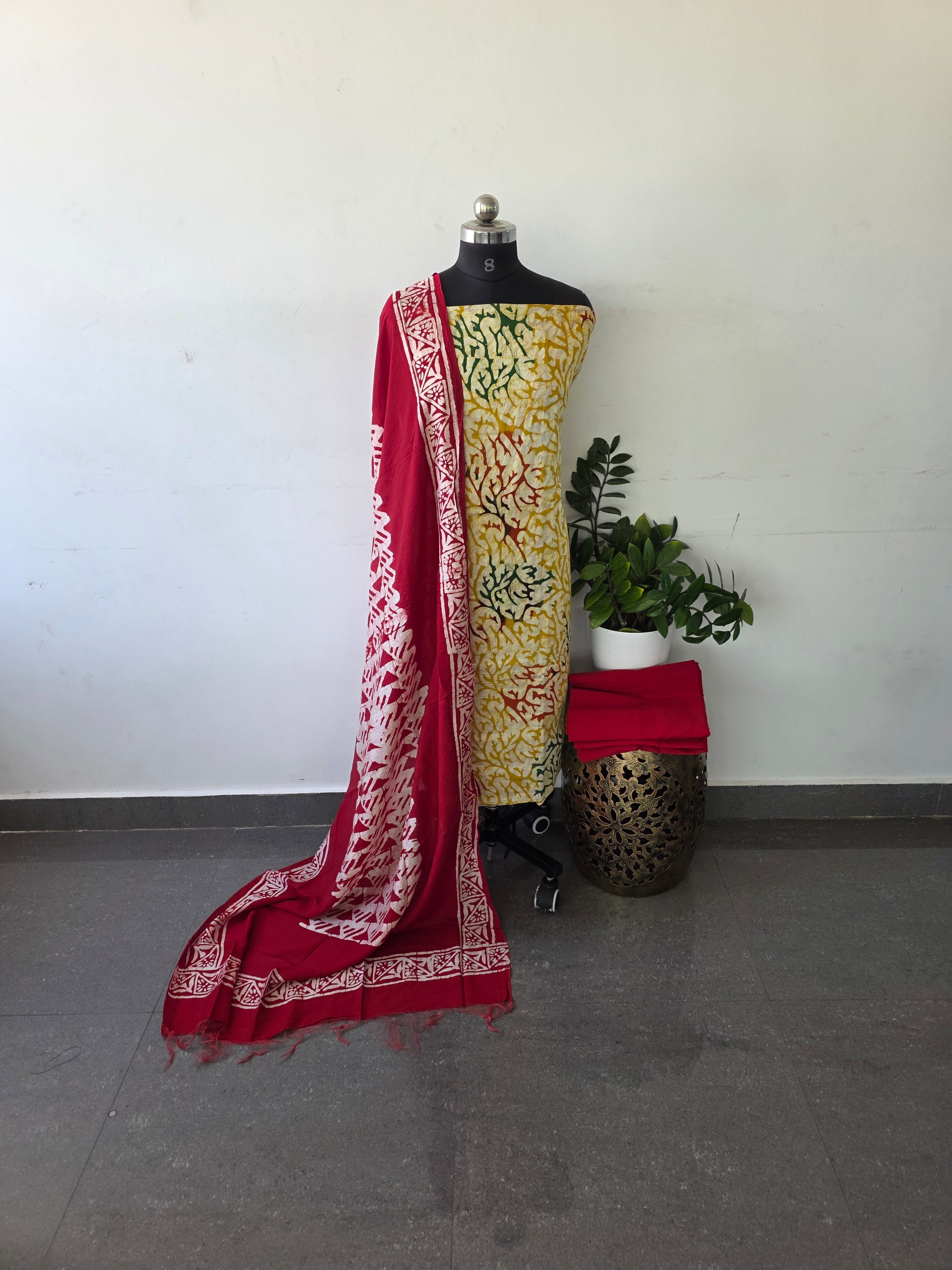 Premium maheswari batik cotton set - red3
