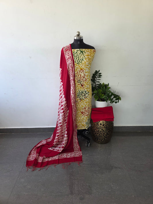 Premium maheswari batik cotton set - red3