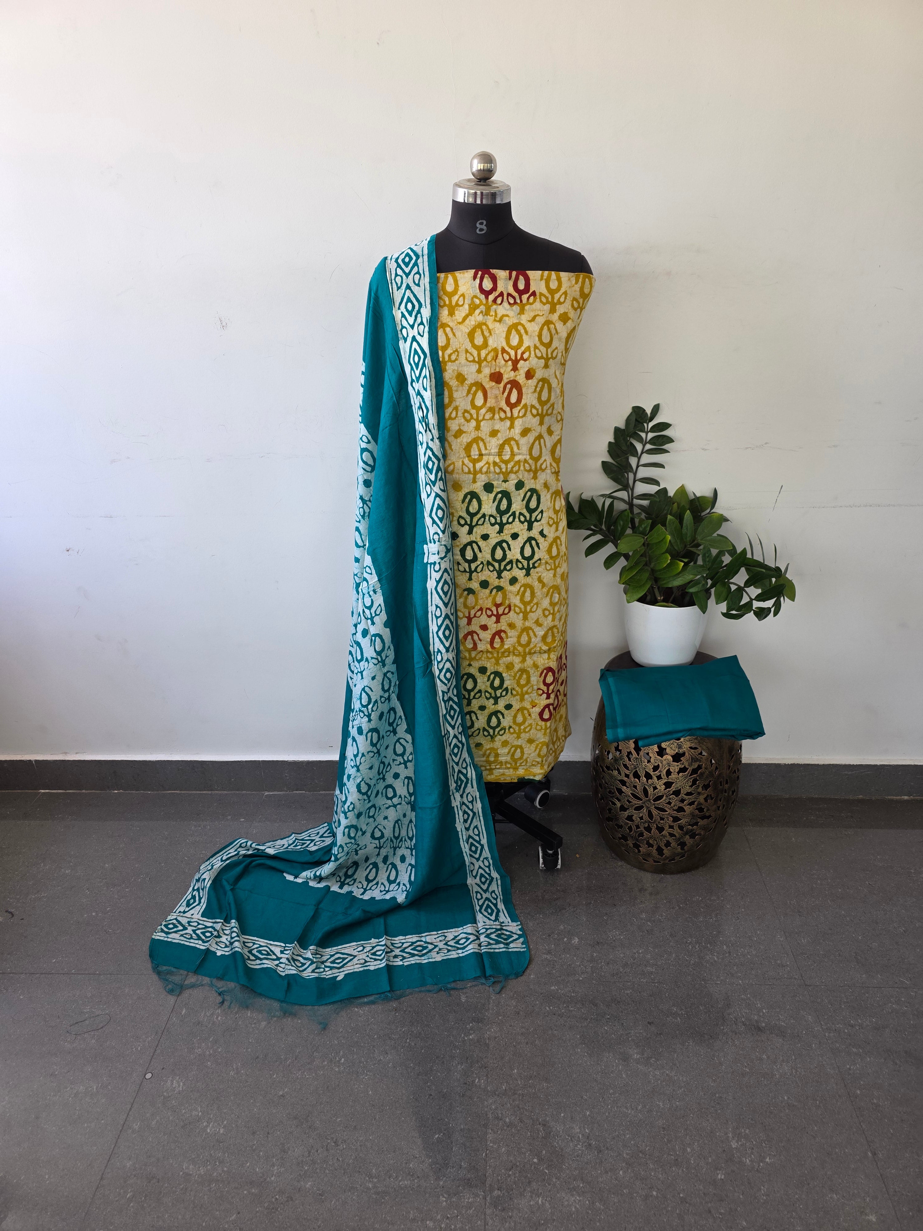 Premium maheswari batik cotton set - tealgreen6