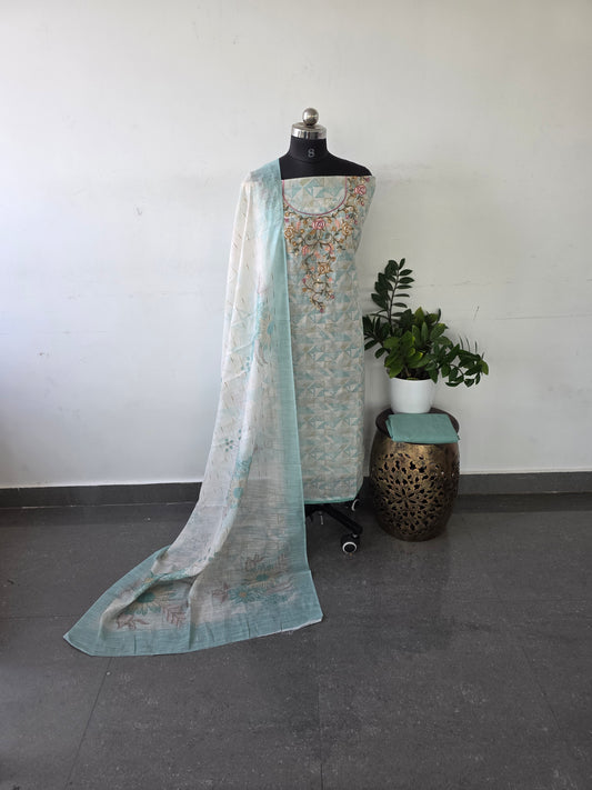 Premium linen cotton set - geometric embroidery