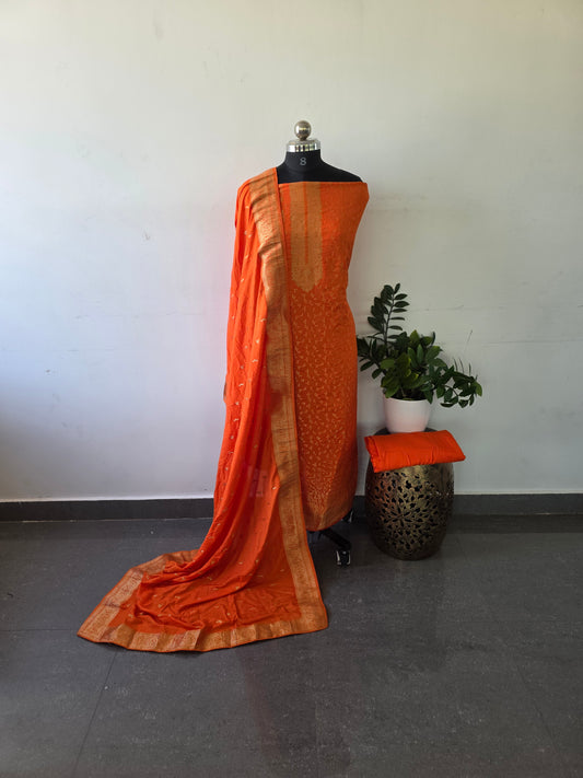 Premium soft banarasi silk set - orange