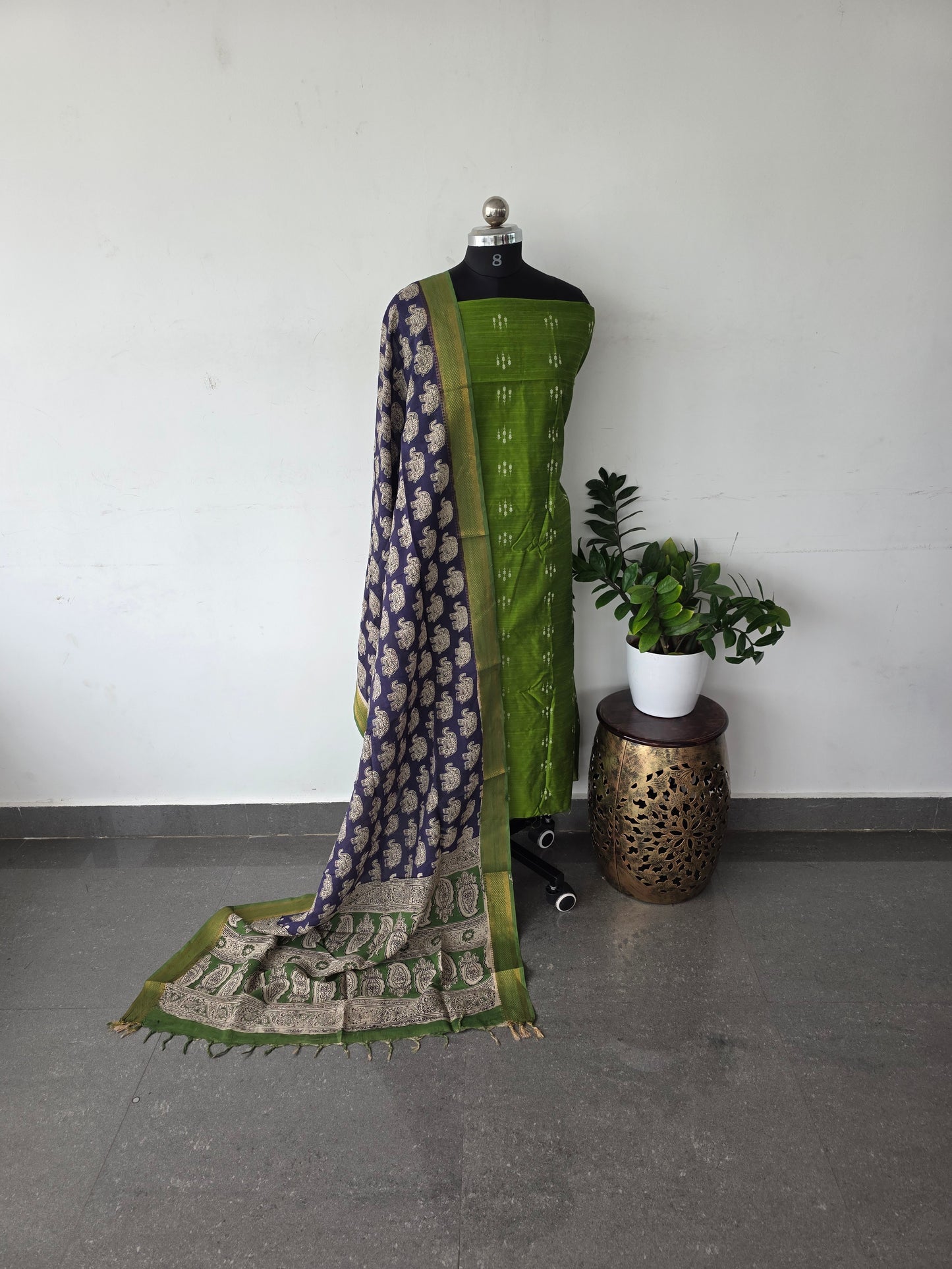 Premium semi raw silk top with pure kalamkari silk shawl - MX16