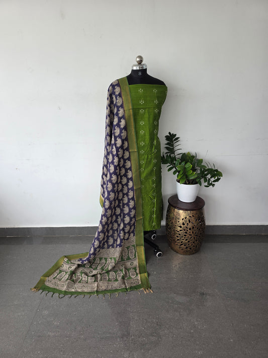 Premium semi raw silk top with pure kalamkari silk shawl - MX16