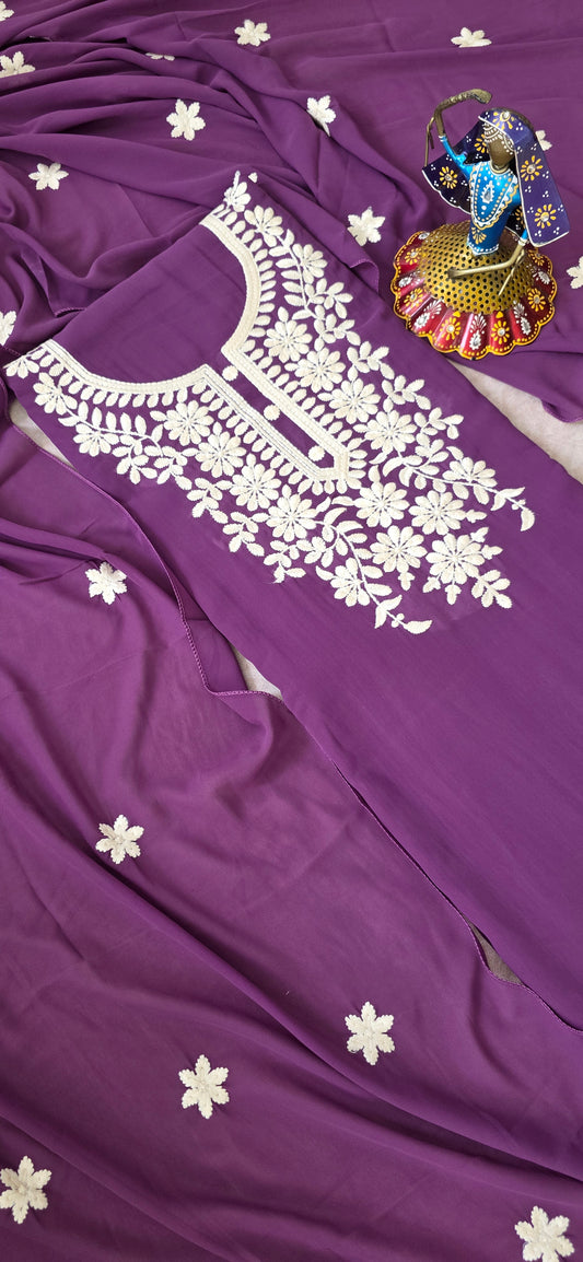 Premium georgette top with heavy embroidery work [ with lining] set - violet