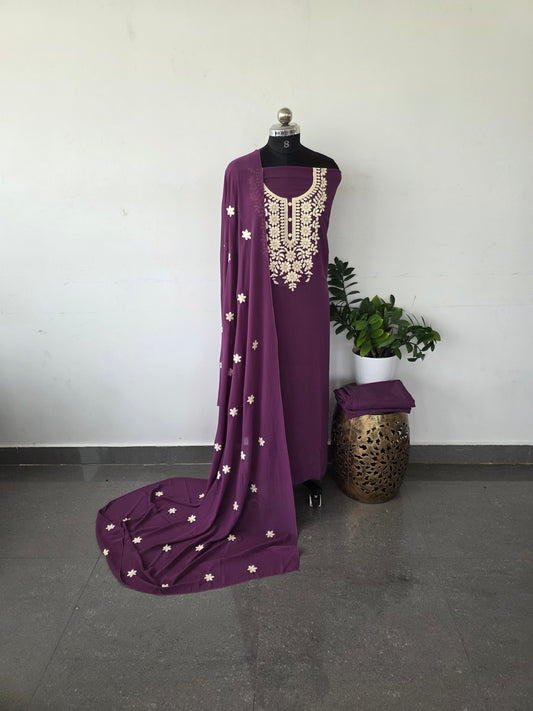 Premium georgette top with heavy embroidery work [ with lining] set - violet
