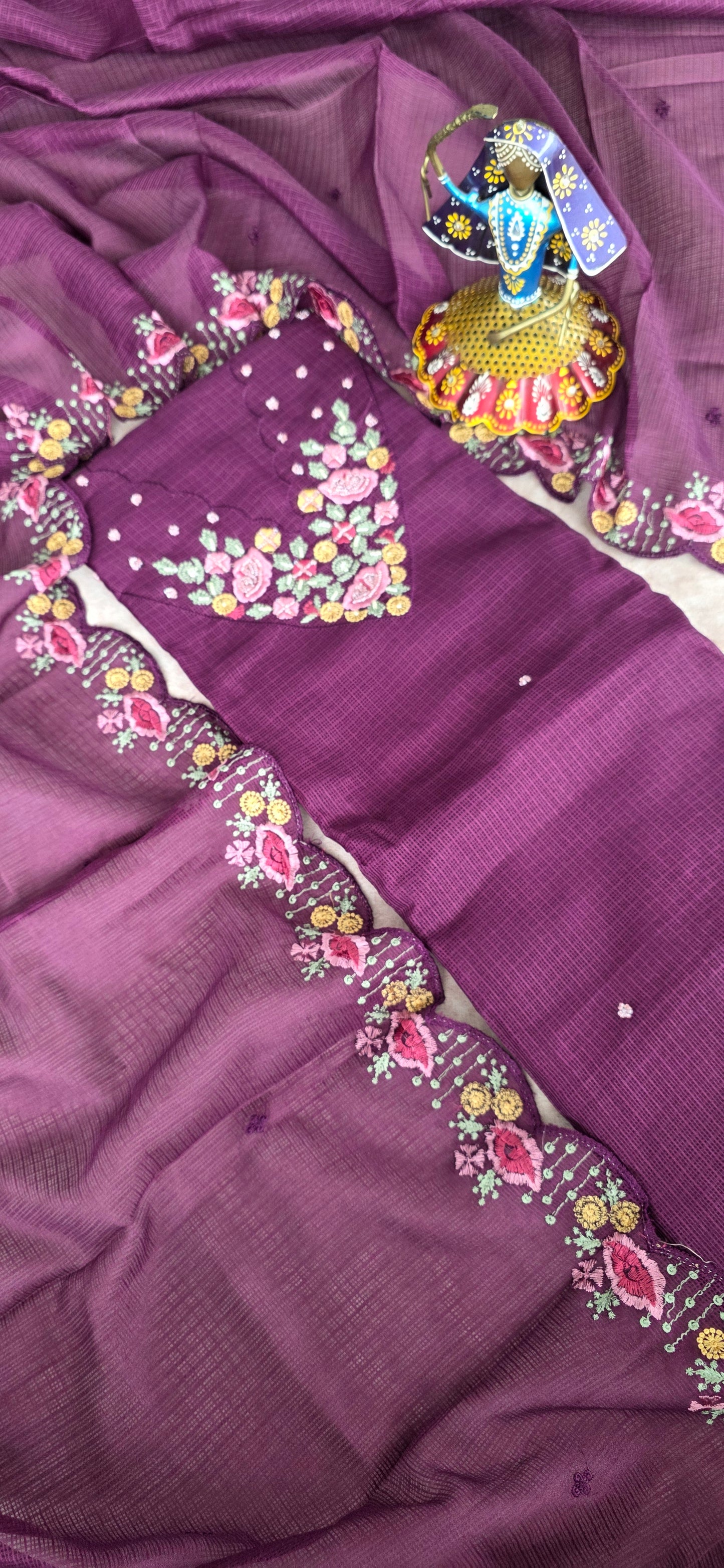 Premium parsley embroidery kota set [ with lining ] set - purple