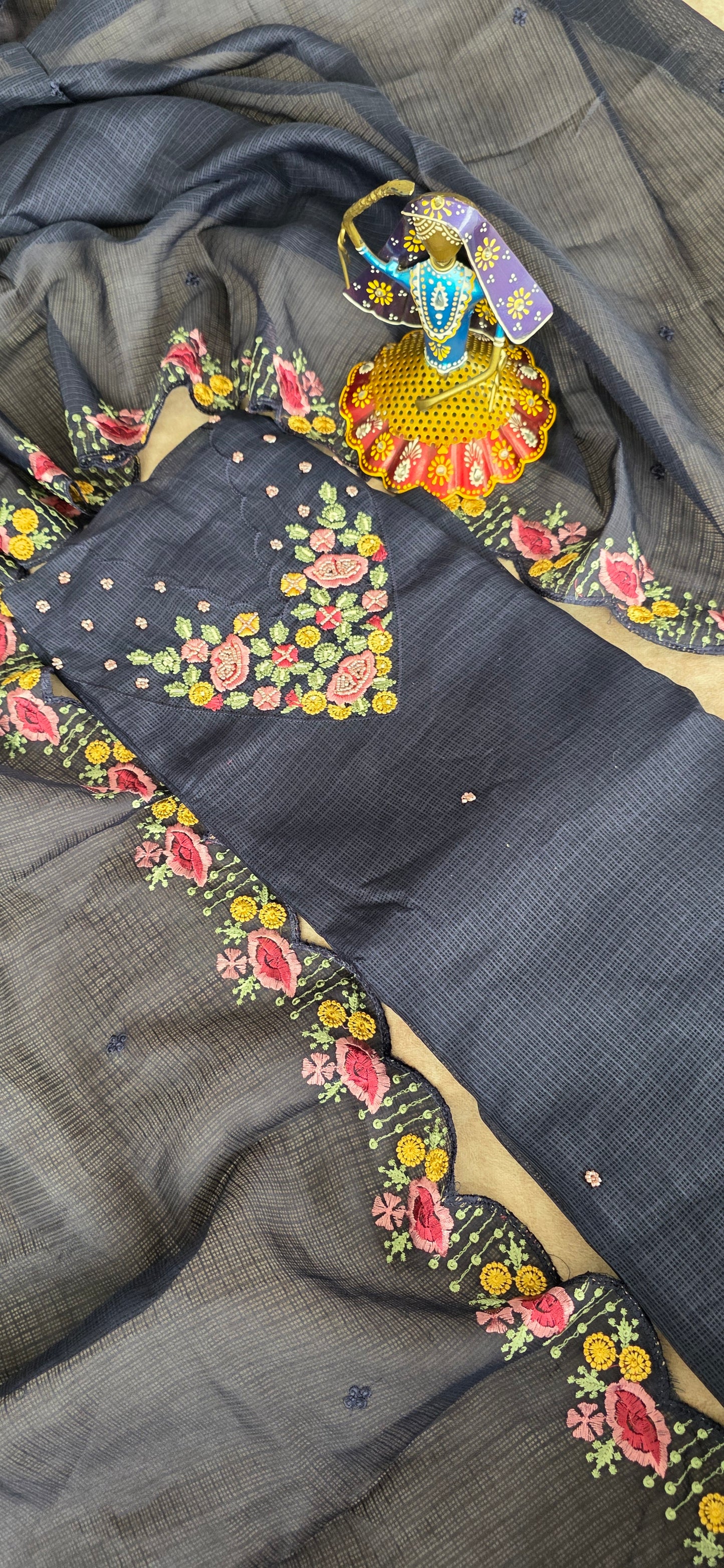 Premium parsley embroidery kota set [ with lining ] set - blue