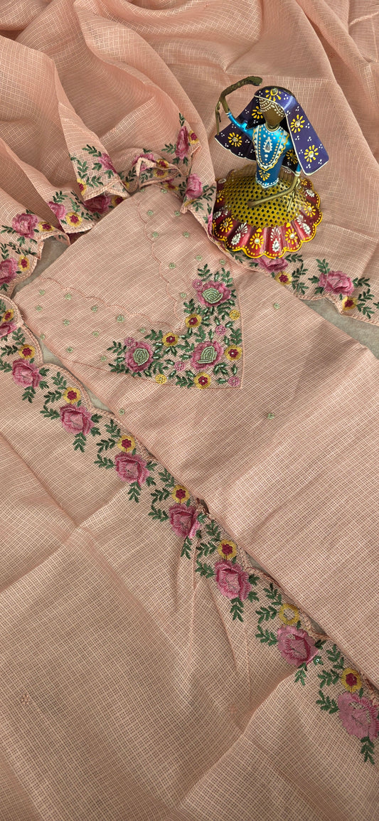 Premium parsley embroidery kota set [ with lining ] set - light peach
