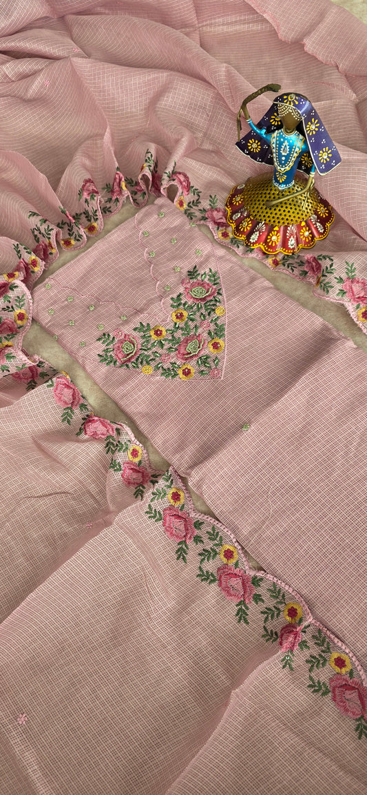 Premium parsley embroidery kota set [ with lining ] set - light pink