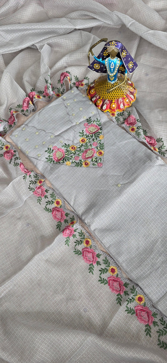 Premium parsley embroidery kota set [ with lining ] set - light gray