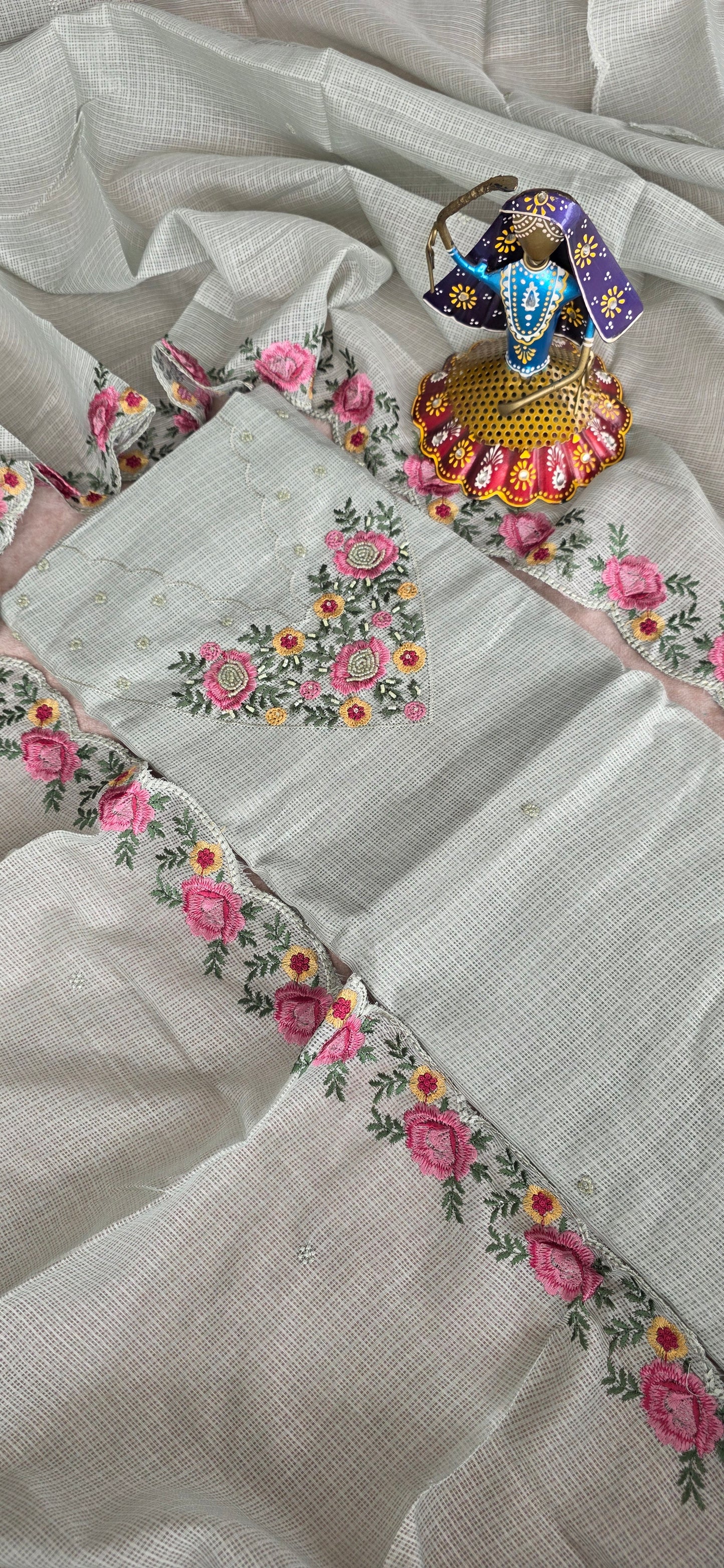 Premium parsley embroidery kota set [ with lining ] set - light green