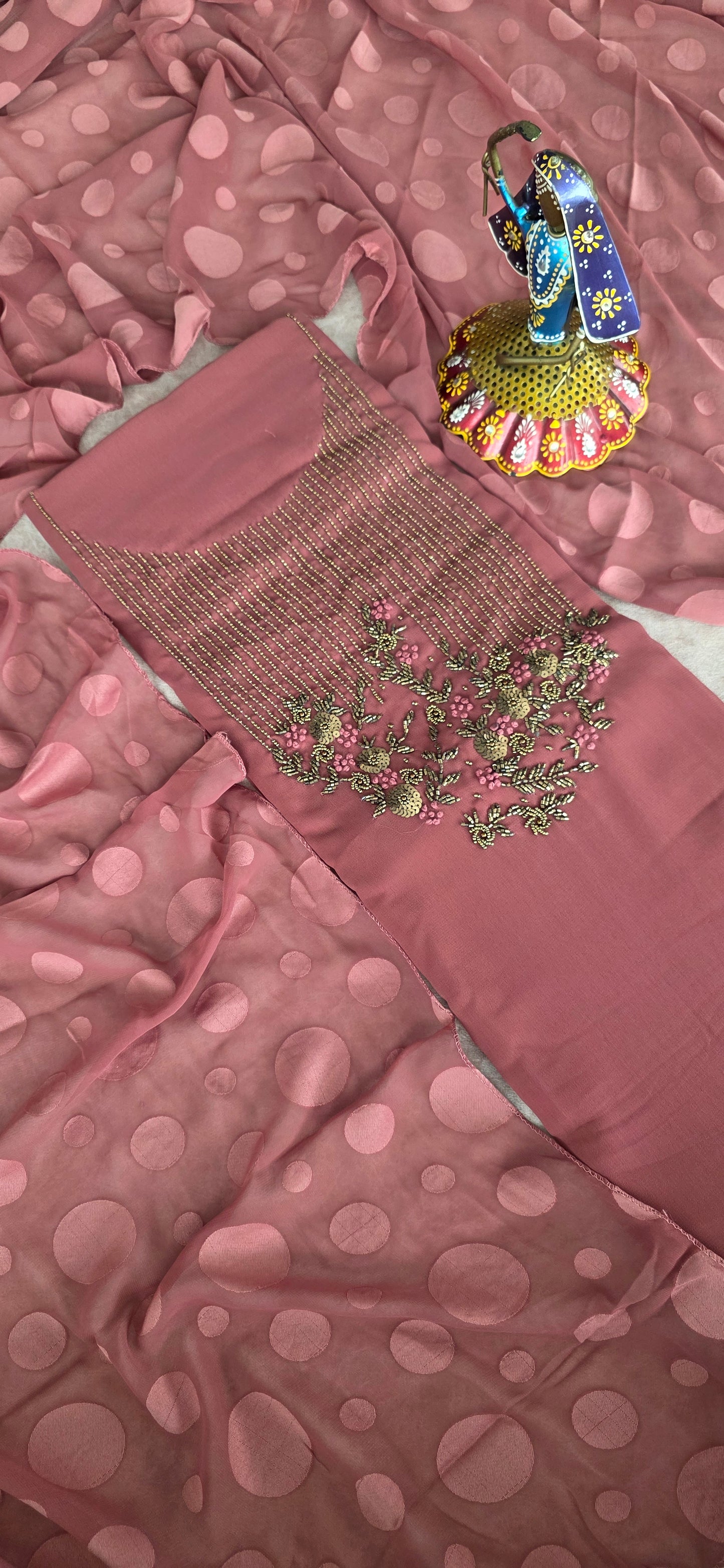 Premium heavy embroidery georgette set with brasso silk shawl [ with lining ] - GG2