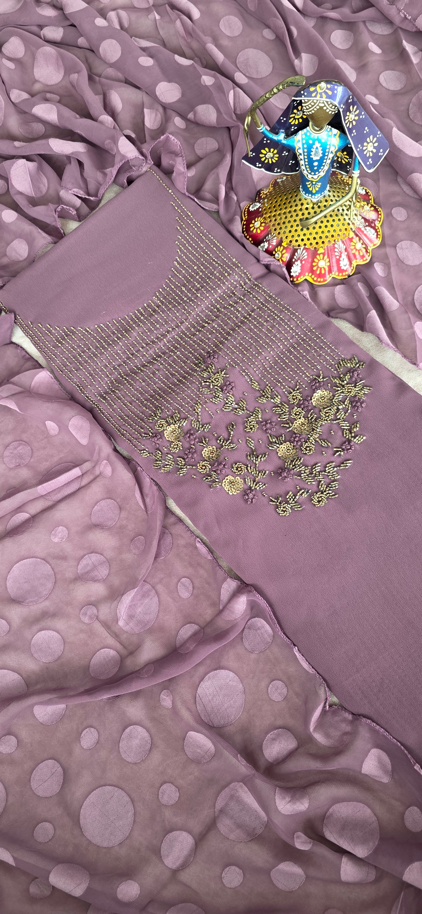 Premium heavy embroidery georgette set with brasso silk shawl [ with lining ] - GG4