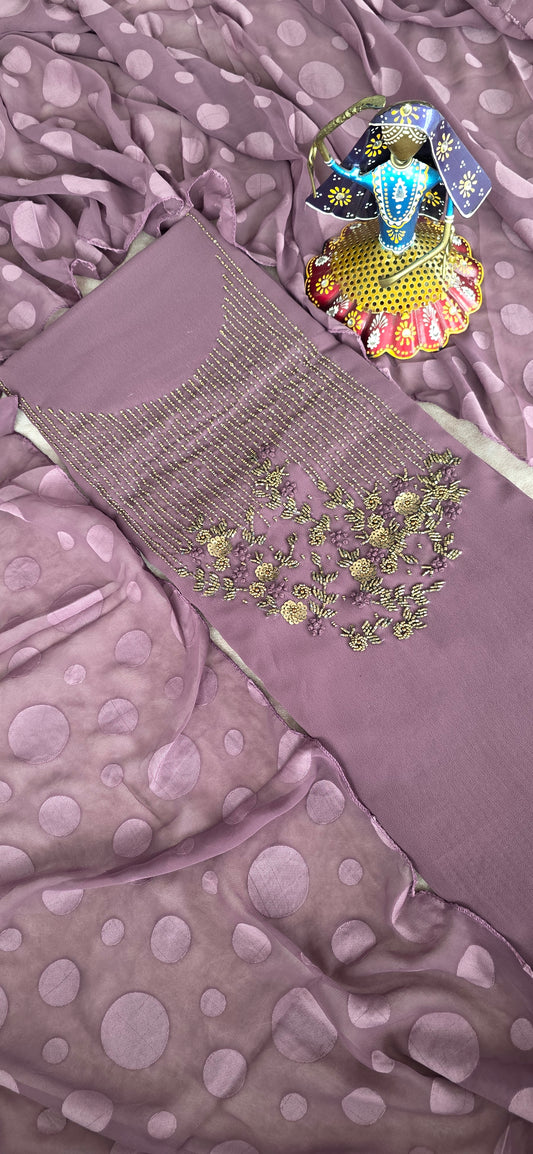 Premium heavy embroidery georgette set with brasso silk shawl [ with lining ] - GG4