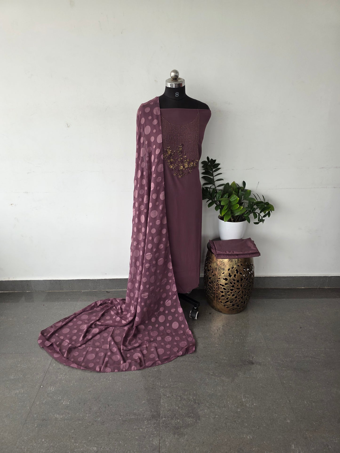 Premium heavy embroidery georgette set with brasso silk shawl [ with lining ] - GG4