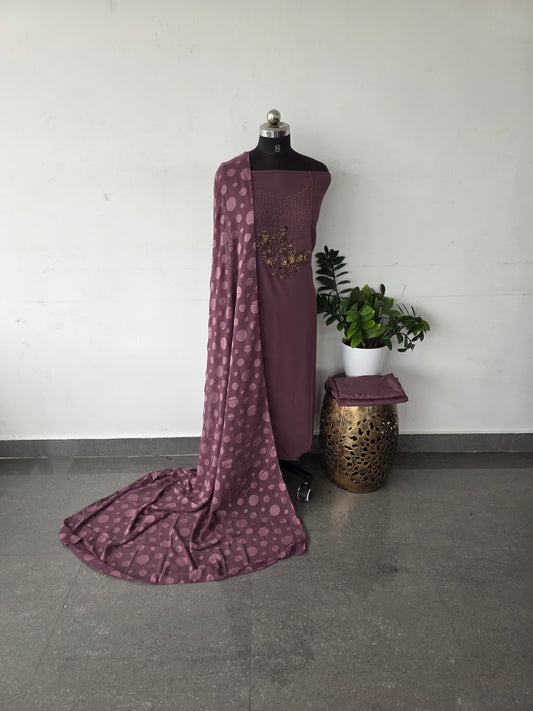 Premium heavy embroidery georgette set with brasso silk shawl [ with lining ] - GG4