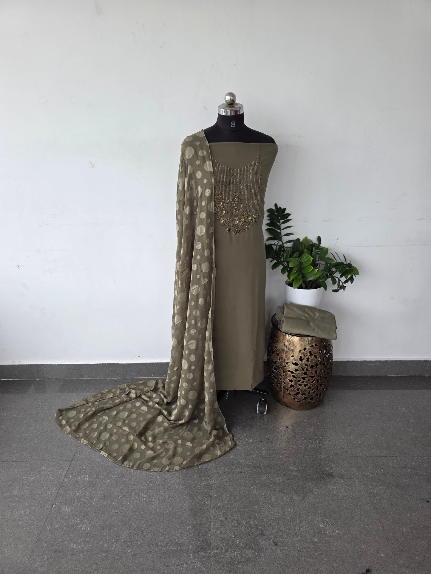 Premium heavy embroidery georgette set with brasso silk shawl [ with lining ] - GG1