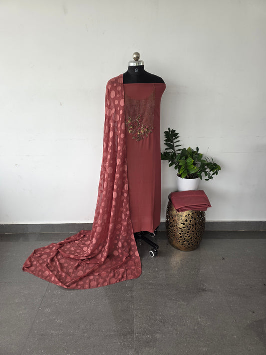 Premium heavy embroidery georgette set with brasso silk shawl [ with lining ] - GG2