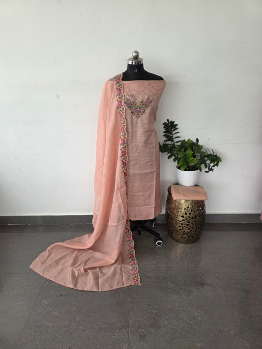 Premium parsley embroidery kota set [ with lining ] set - light peach