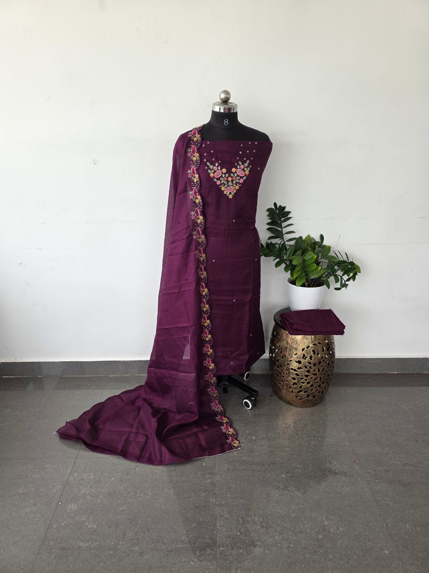 Premium parsley embroidery kota set [ with lining ] set - purple