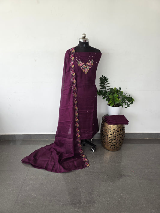 Premium parsley embroidery kota set [ with lining ] set - purple