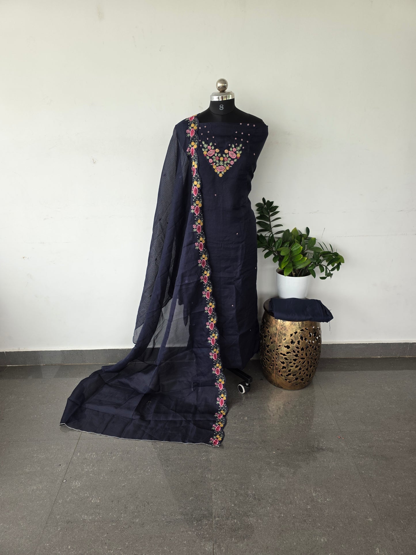 Premium parsley embroidery kota set [ with lining ] set - blue