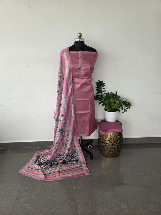 Fancy silk top with ajrakh silk shawl set - FS5